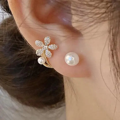 925 silver needle green flower earrings for women with zircon leaf design, Korean fashion jewelry, trending luxury stud earrings