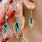 925 silver needle green flower stud earrings with zircon leaf design for women, Korean fashion jewelry, trending luxury style