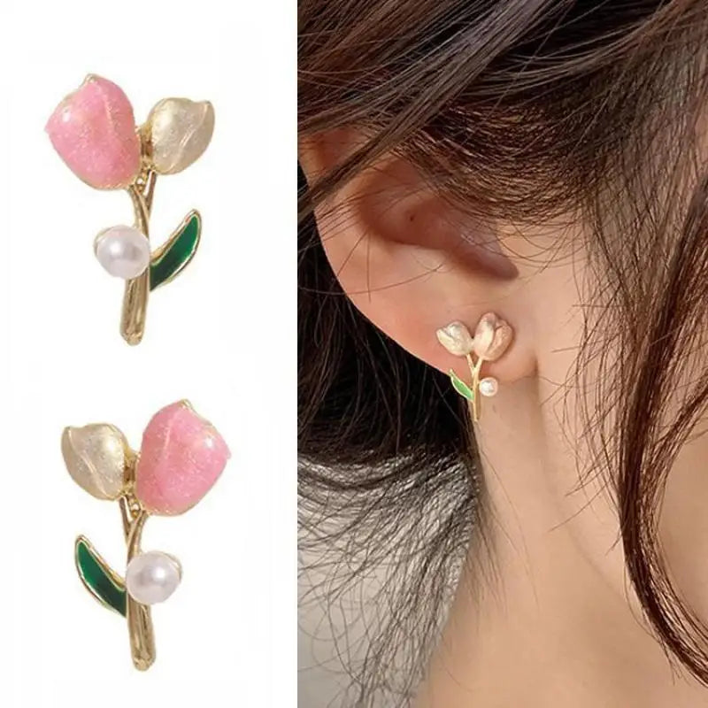 925 silver needle green flower earrings for women, Korean fashion jewelry with zircon leaf design, trendy stud earrings