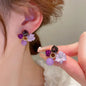 925 silver needle green flower earrings for women, Korean fashion jewelry with zircon leaf design and elegant stud style
