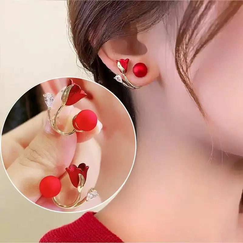 925 silver needle green flower earrings for women featuring zircon leaf design, Korean fashion jewelry, trending luxury stud earrings
