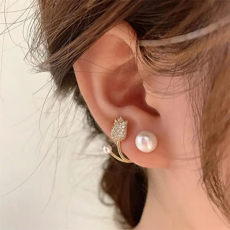 925 silver needle green flower earrings for women, Korean fashion jewelry with zircon leaf design, trendy stud earrings.