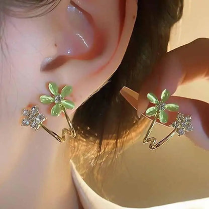 925 silver needle green flower earrings for women with zircon leaf design, Korean fashion jewelry, trending luxury stud earrings