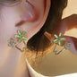 925 silver needle green flower earrings for women with zircon leaf design, Korean fashion jewelry, trending luxury stud earrings