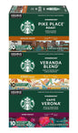 Keurig Starbucks coffee K-Cup pods variety pack with 40 single-serve coffee pods in assorted flavors, shown in a clear box.