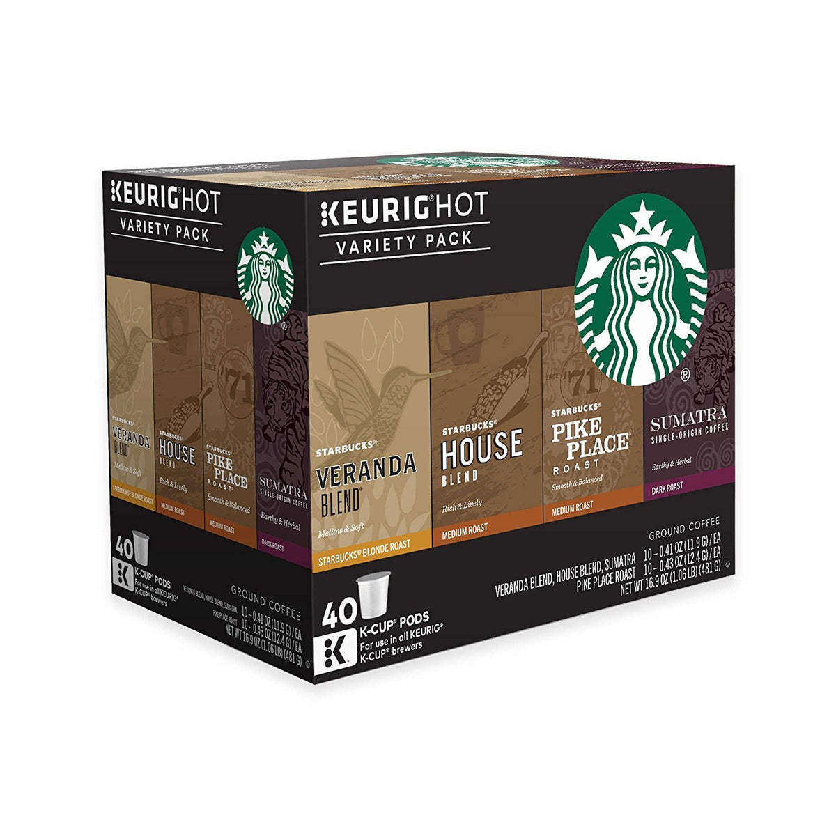 Backupmyfilesnow.com 40-pack Keurig Starbucks Coffee K-Cup Pods variety pack, featuring a colorful assortment of coffee flavors.