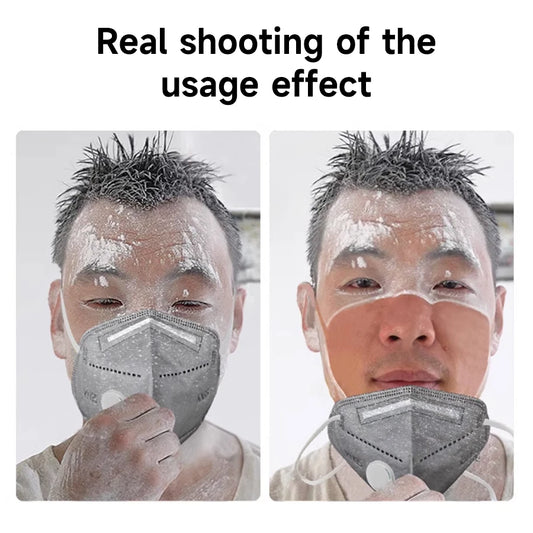Disposable KN95 face mask with breathing valve, 7-layer protective mask for dust, haze, fumes, and formaldehyde protection.