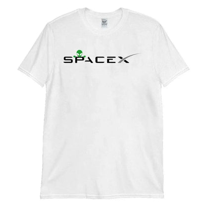 Black men's SpaceX 2025 T-shirt featuring aliens, space exploration theme, high-quality cotton, Mars and Roswell science design.