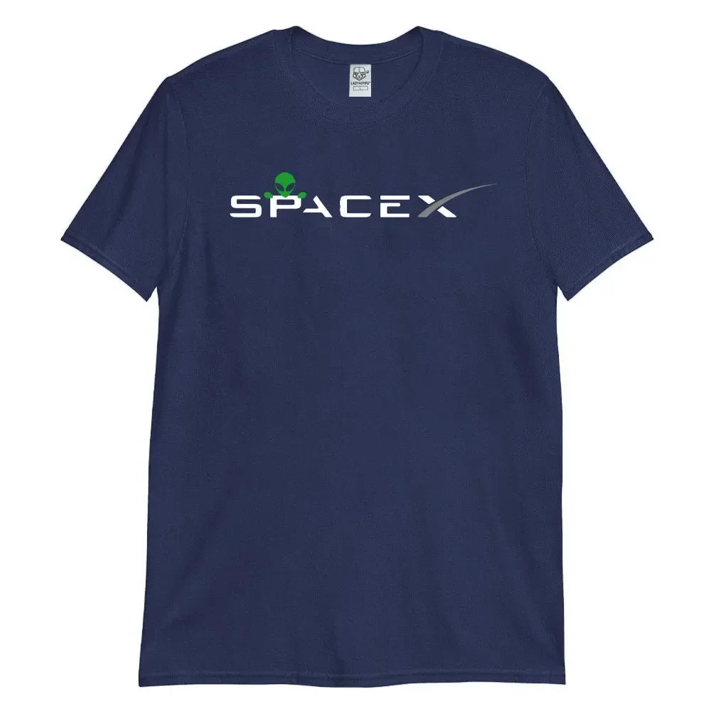 Black SpaceX Aliens men's T-shirt featuring sci-fi alien design, high-quality cotton, perfect for space exploration and science fans.