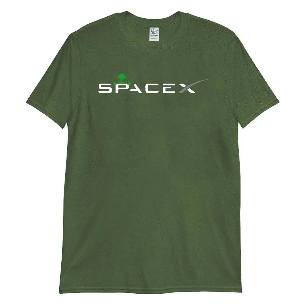 Black SpaceX Aliens Men T-Shirt featuring alien and Mars exploration graphic, made of high-quality cotton for science and space fans.