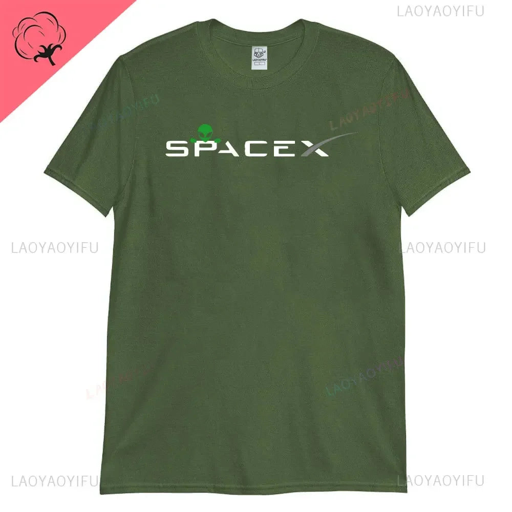 Black SpaceX Aliens men's T-shirt featuring space exploration, alien design, high-quality cotton, and science-themed graphics.