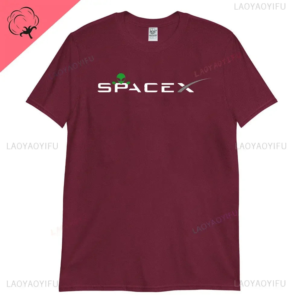 Black men's SpaceX 2025 alien T-shirt featuring sci-fi design, space exploration theme, high-quality cotton, and Mars Roswell imagery.