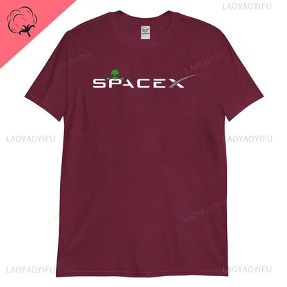 Black men's SpaceX 2025 alien T-shirt featuring sci-fi design, space exploration theme, high-quality cotton, and Mars Roswell imagery.