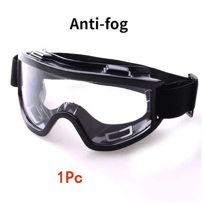 Clear antifog safety goggles by BACKUPMYFILESNOW.COM® with anti-splash, wind-proof lenses for industrial, lab, cycling, and riding use.