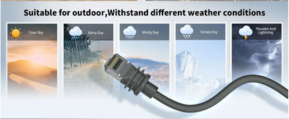 Starlink V3/Gen3 router and satellite dish with 30ft waterproof Gigabit Ethernet extension cable with RJ45 plug.
