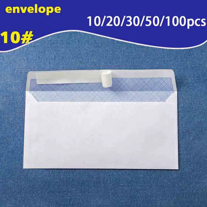 Set of white windowless business envelopes in various pack sizes, self-sealing design, ideal for bills and invoices, from BackupMyFilesNow.com