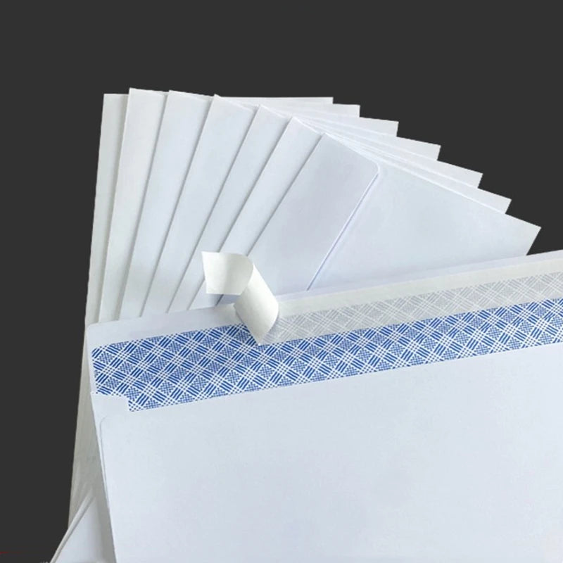 Set of white windowless envelopes by BackupMyFilesNow.com, secure business envelopes for A4 papers, bills, and invoices, self-sealing.