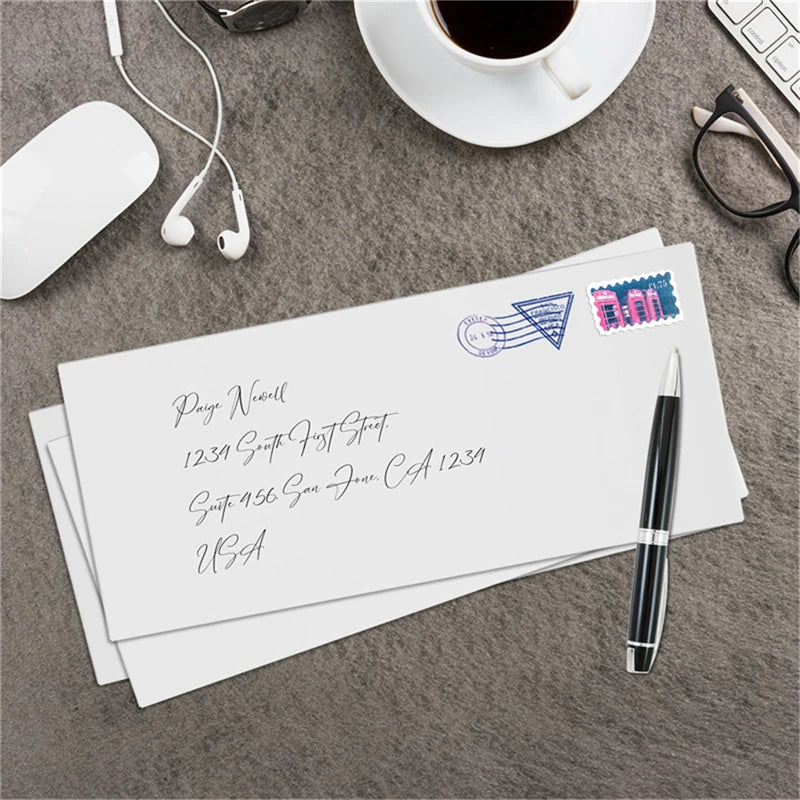 Set of white windowless business envelopes from BackupMyFilesNow.com, self-sealing, A4-sized, secure for bills and invoices.
