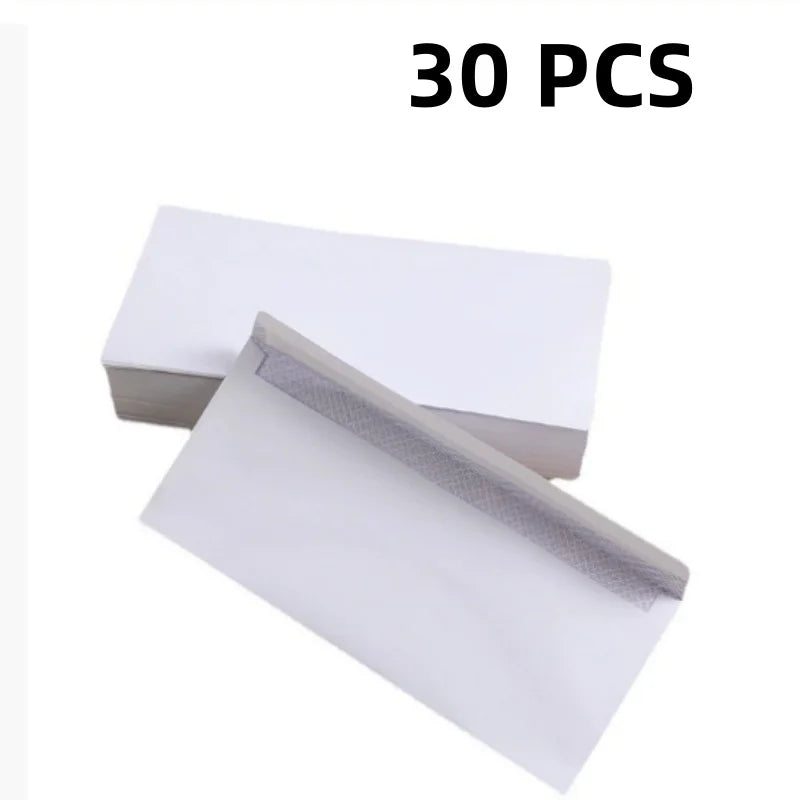 Set of white, windowless business envelopes in various pack sizes from BackupMyFilesNow, ideal for A4 bills and invoices, self-sealing.