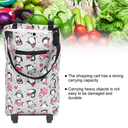 Foldable elderly shopping cart with shopping bag for groceries and outdoor use, featuring sturdy wheels and compact design.