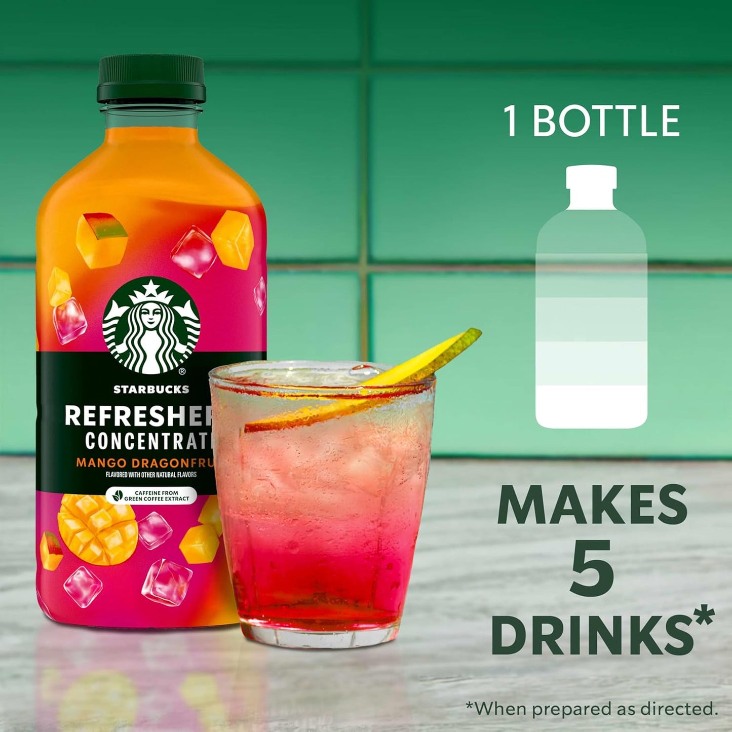 BackupMyFilesNow® Mango Dragonfruit Starbucks Refreshers Concentrate bottle, 32 fl oz, with vibrant pink and purple design.