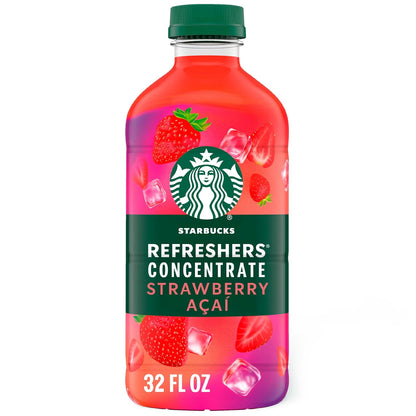 BackupMyFilesNow® 32 fl oz pack of Starbucks Refreshers Concentrate Strawberry Acai, a refreshing cold drink with lime and watermelon flavor.