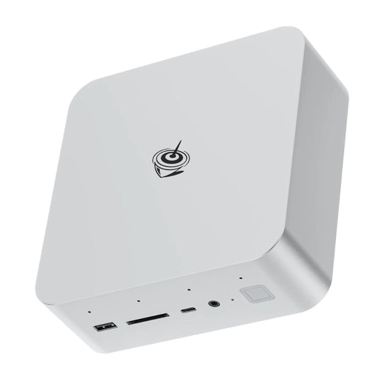 Silver GTI14 Mini PC Ultra 9 185H with 32GB DDR5, 1TB NVMe SSD, triple display, WiFi 7, Bluetooth 5.4, GDDR6 graphics.