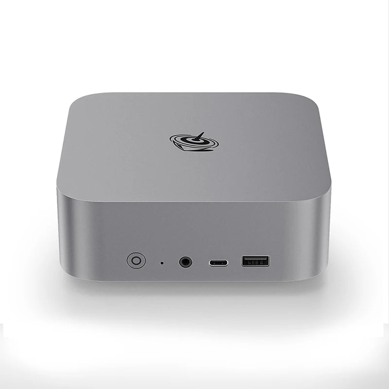 Gray SER8 gaming mini PC with AMD 7 8845HS, 32GB RAM, 1TB SSD, 2TB NVMe, supports 4K gaming and triple monitor display.