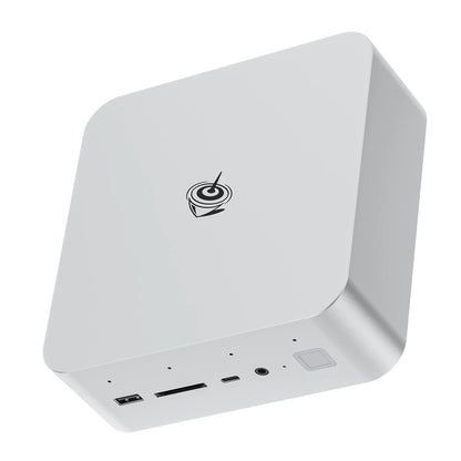 Beelink GTi14 Ultra-155H Mini AI PC in silver with 32GB DDR5 RAM and 1TB NVMe SSD, ideal for home desktop and gaming.