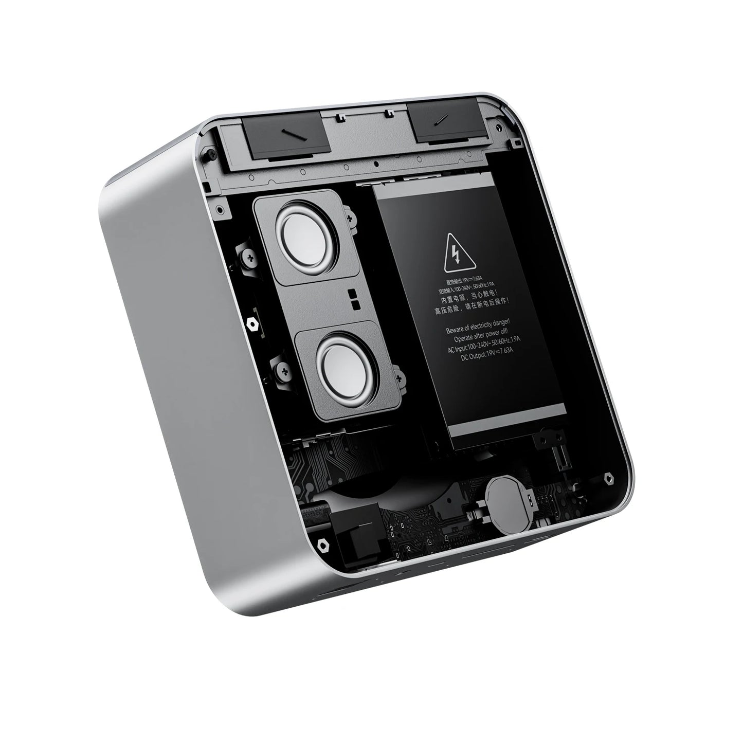 Beelink GTi14 Ultra-155H Mini AI PC with silver finish, 32GB DDR5 RAM, 1TB NVMe SSD, compact home gaming desktop computer.