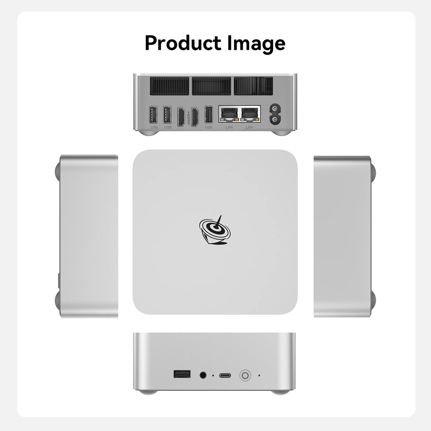 Silver EQI13 Pro Mini PC with Intel i7-13620H, 32GB DDR4 RAM, NVMe SSD, Windows 11, suitable for office, gaming, multimedia.