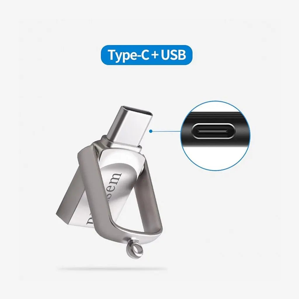 Bliksem 2-in-1 USB flash drive with 32GB, 64GB, or 128GB capacity, high-speed USB 2.0 and Type-C for PC data storage.