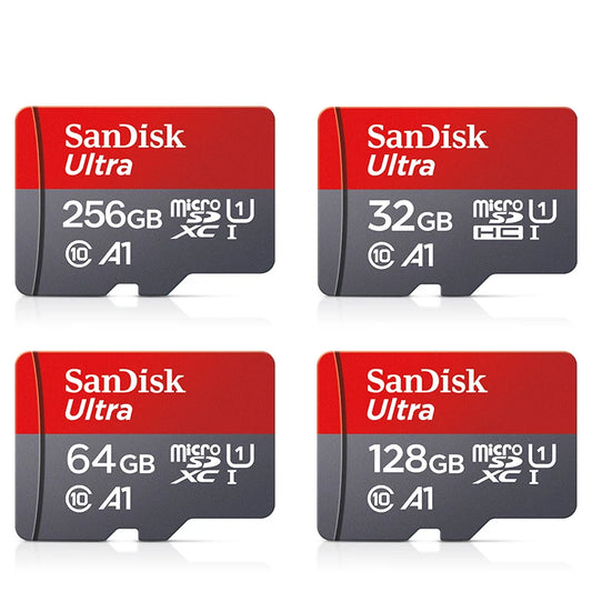 SanDisk A1 Micro SD card in various capacities with Class 10 UHS-1 for smartphones and data storage.