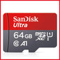 SanDisk A1 microSD card in various storage sizes, Class 10 UHS-1 flash memory card for smartphones and devices.