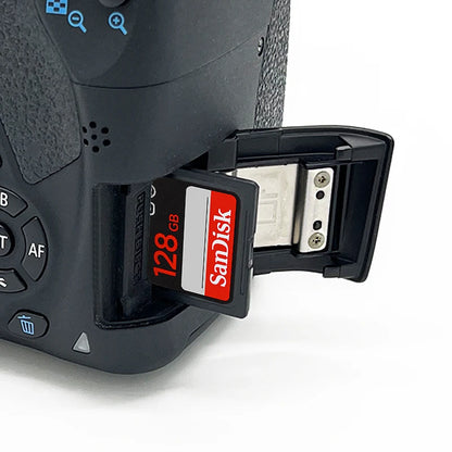 SanDisk V30 SD card for camera, UHS-I U3 C10 flash memory, available in 32GB, 64GB, 128GB, and 256GB capacities.