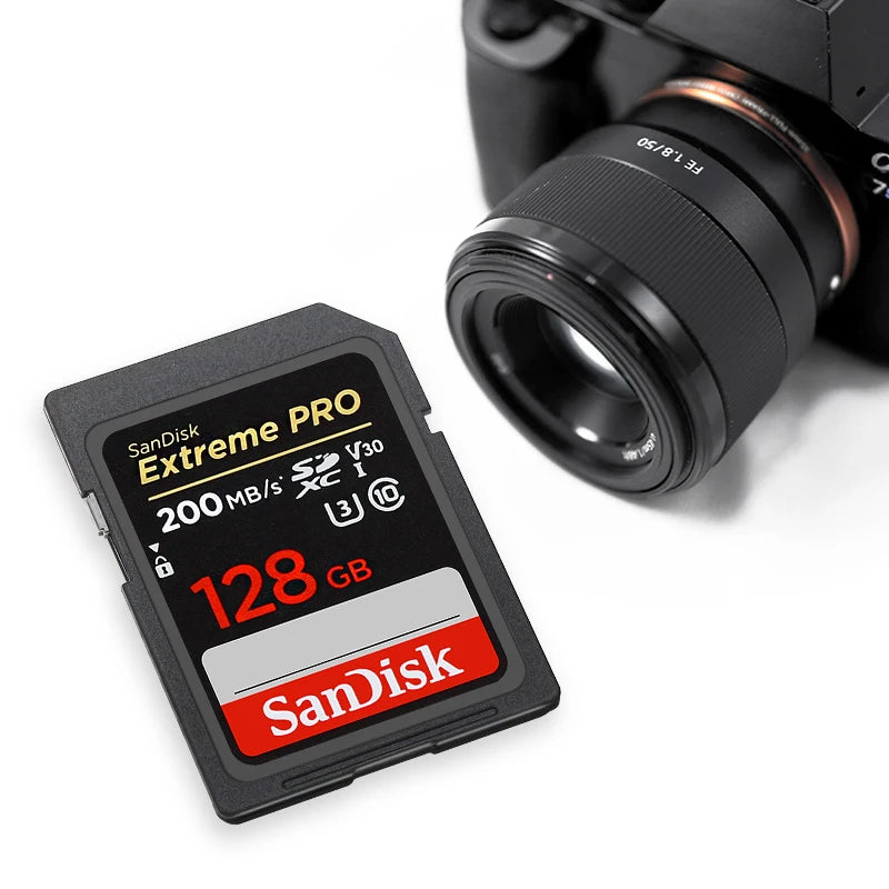 SanDisk V30 SD card for camera, UHS-I U3 C10 flash memory, available in 32GB, 64GB, 128GB, 256GB, for high-speed photo and video storage.