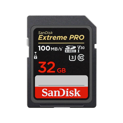 SanDisk V30 SD card for camera, UHS-I U3 C10 flash memory, available in 32GB, 64GB, 128GB, and 256GB capacities.