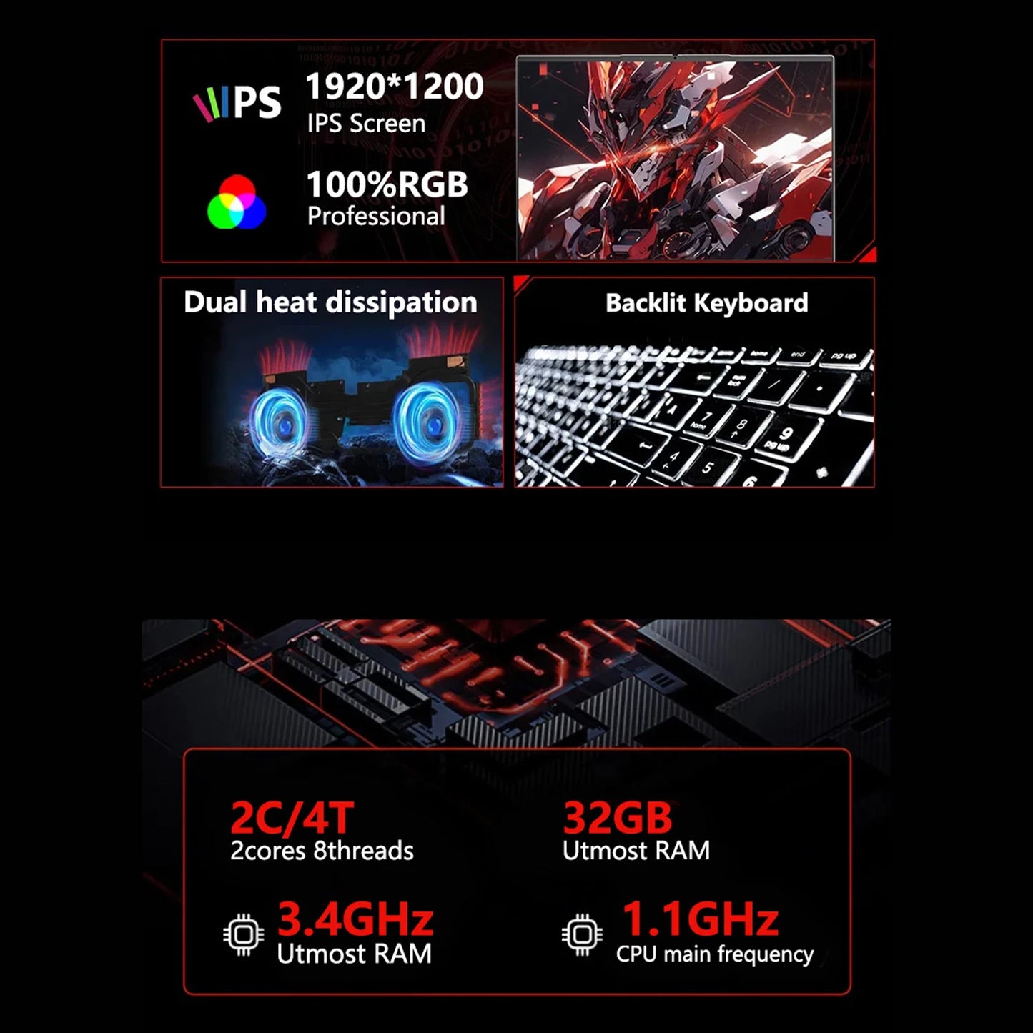 15.6-inch BackupMyFilesNow.com gaming laptop with 32GB DDR3, 1TB SSD, Windows 11, backlit keyboard, fingerprint scanner.
