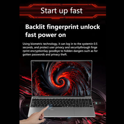 15.6-inch BackupMyFilesNow gaming laptop with 32GB DDR3, 1TB/2TB SSD, Windows 11, backlit keyboard, fingerprint scanner.