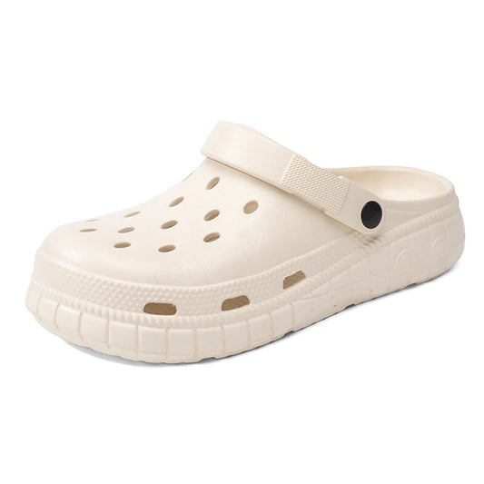 Beige summer vacation style sandals for men and women with soft soles, lightweight and comfortable footwear, large sizes.