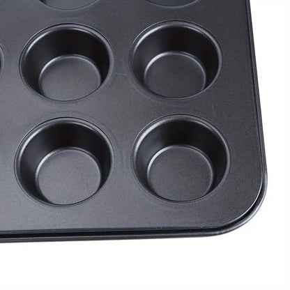 Non-stick 12-cup muffin pan and baking tray by BACKUPMYFILESNOW.COM® with durable non-stick coating, ideal for baking muffins and cupcakes