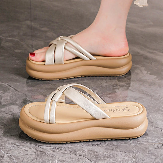 White summer sandals slides by BACKUPMYFILESNOW.COM®, breathable, lightweight, non-slip casual slippers for indoor and outdoor wear.