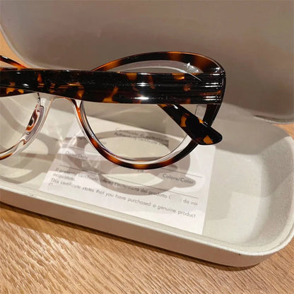 Blue light blocking women's cat eye glasses with photochromic lenses, small frame, trendy style, prescription reading eyeglasses.