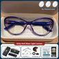 Blue light blocking prescription reading glasses with trendy cat eye design, small frame, photochromic lenses for women.