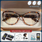 Blue light blocking prescription reading glasses with cat eye design, small frame, photochromic lenses for women.