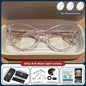 Blue light blocking prescription reading glasses with a trendy women's cat eye design and small frame, photochromic lenses.