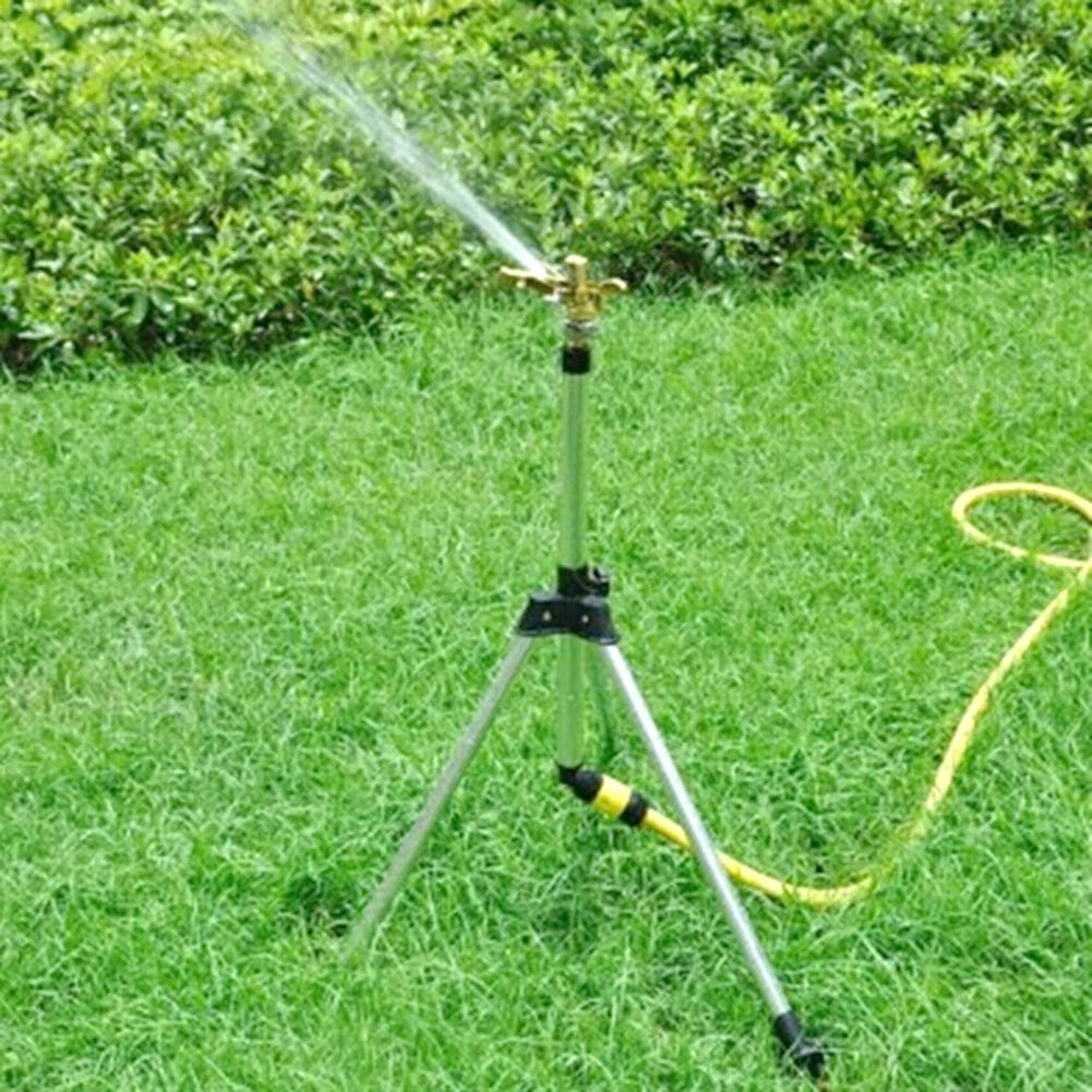 Stainless steel G1/2" adjustable irrigation tripod sprinkler for garden watering and irrigation systems.