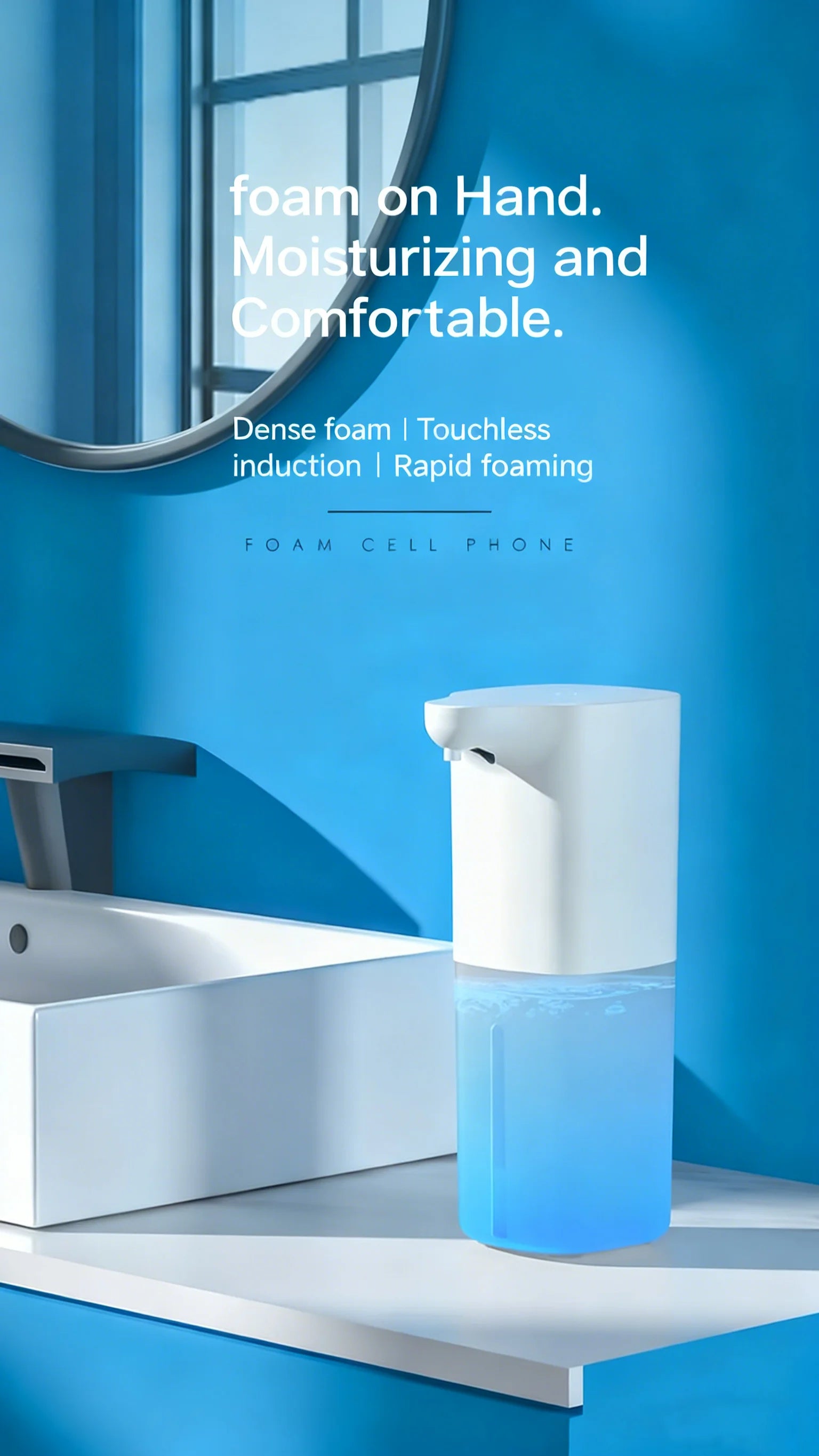 Automatic soap dispenser with infrared sensor, USB rechargeable foam hand sanitizer for kitchen and bathroom use.