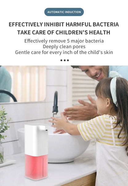Automatic soap dispenser by BackupMyFilesNow.com with infrared sensor and USB rechargeable foam sanitizer for kitchen and bathroom use.