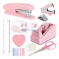 G88D office supplies set including sticky notes, stapler, scissors, clear tape, and ruler in a compact, organized arrangement.